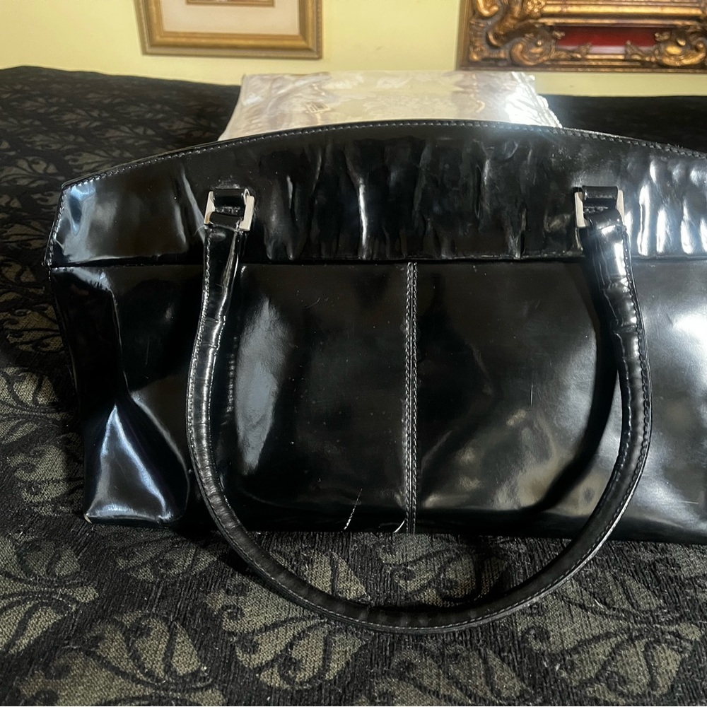 Pollini Glossy Black Leather Piece era 1990’s - Picture 7 of 8